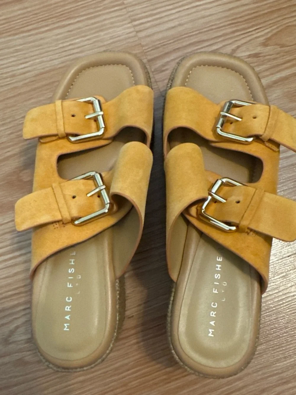 Marc Fisher Orange Suede Double-Buckle Slide Sandals